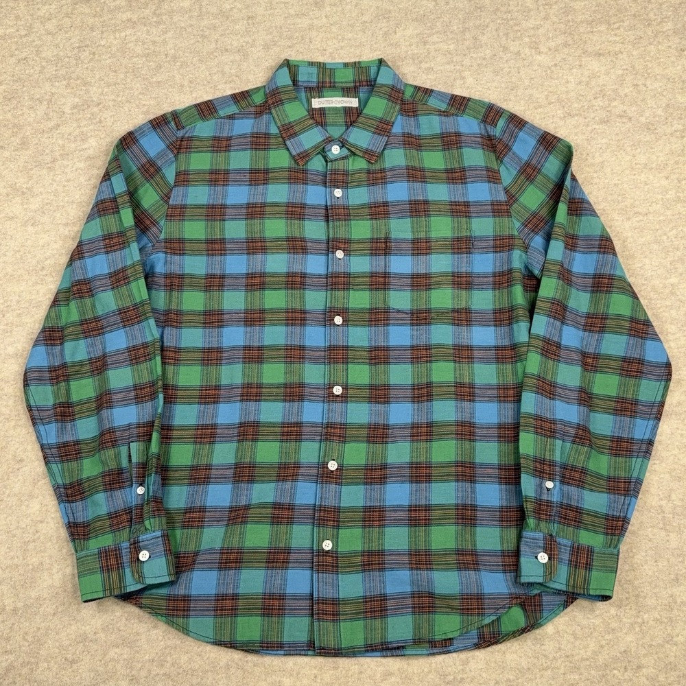 Outerknown Shirt Mens XL Cotton/Linen Casual Pocket Button Plaid Long Sleeve
